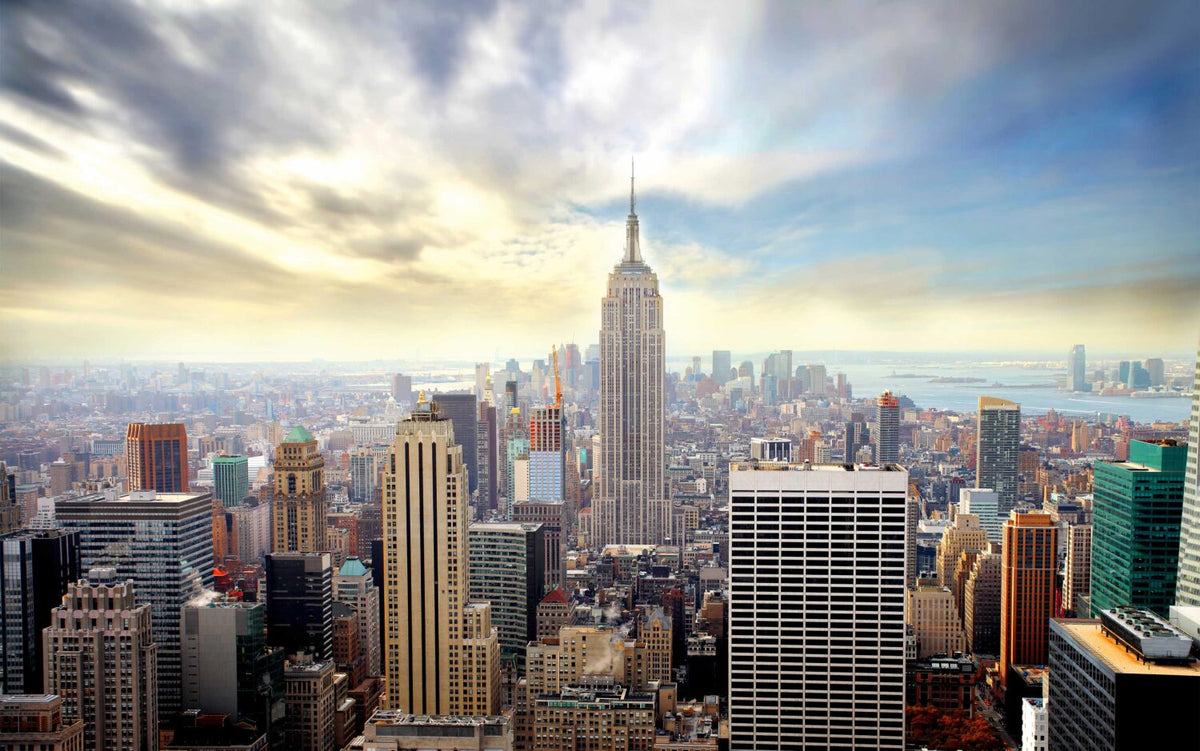 New York Skyline Wallpaper : Manhattan City Panorama Mural - flat design