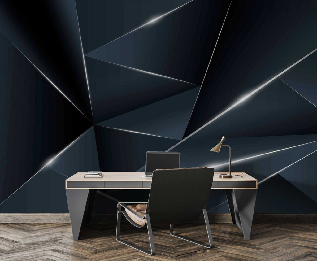 Dark Geometric Wallpaper : 3D Triangle Light Effect Mural - View 2