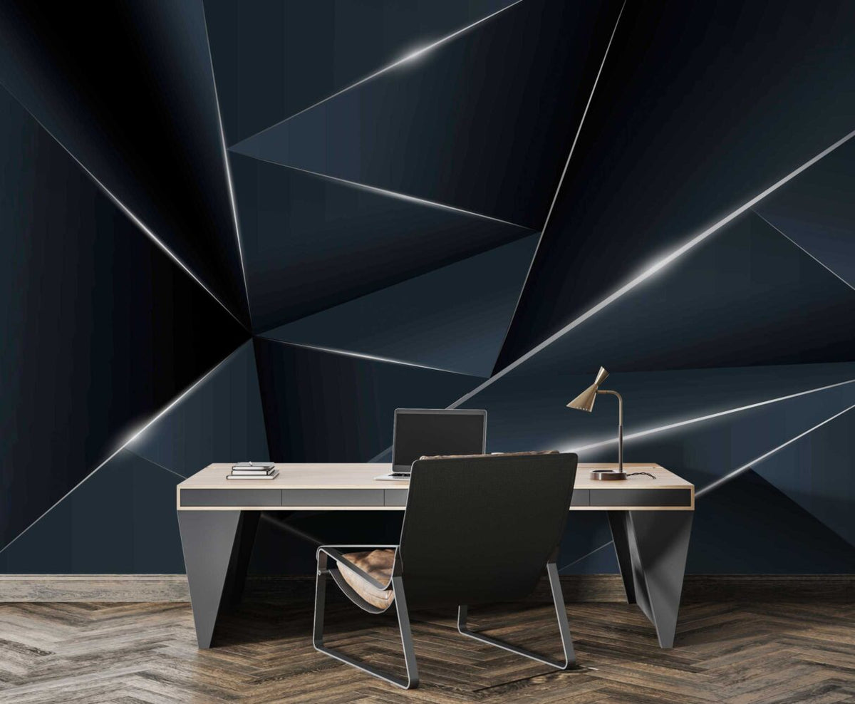 Dark Geometric Wallpaper : 3D Triangle Light Effect Mural - View 2