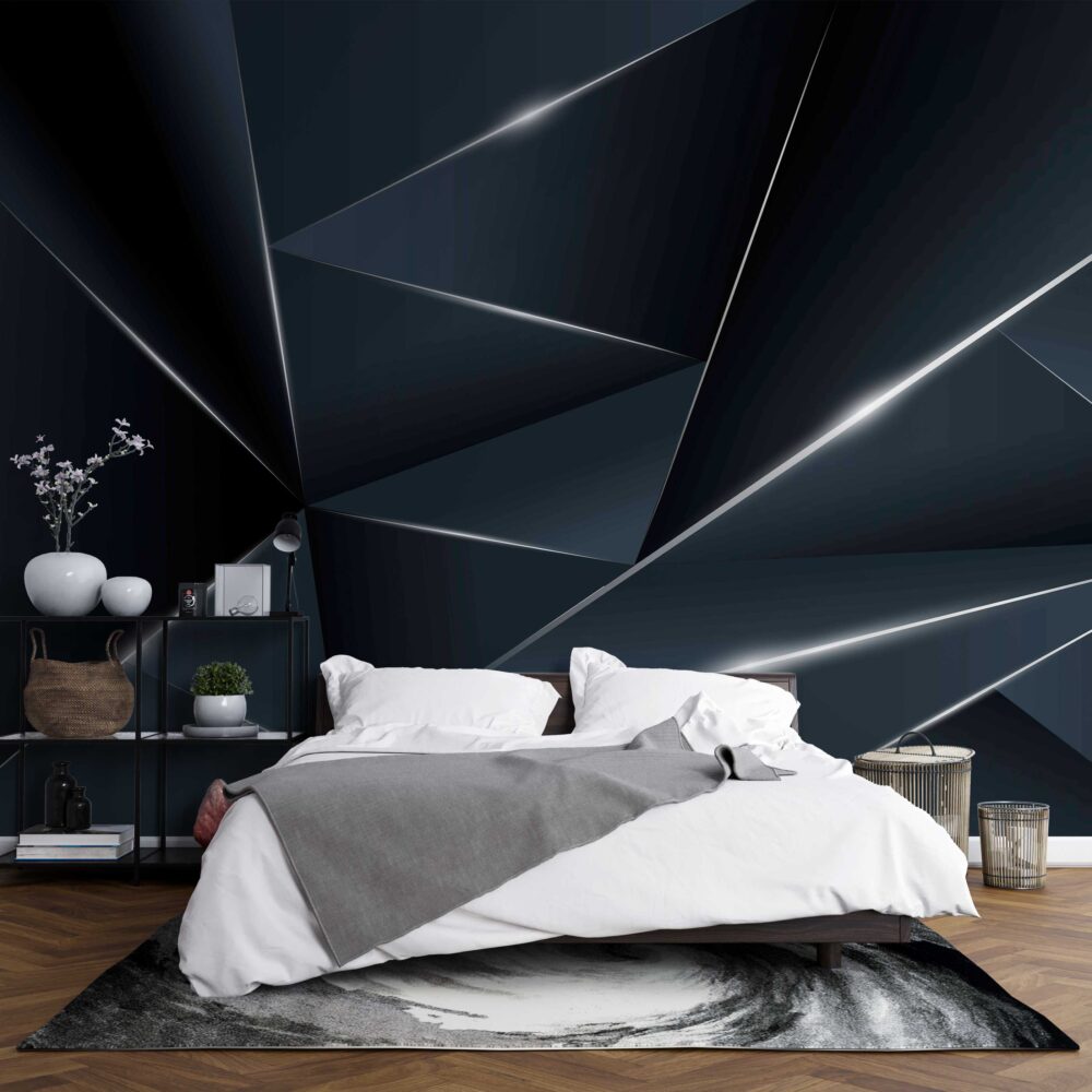 Dark Geometric Wallpaper : 3D Triangle Light Effect Mural