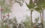 Banana and Palm Tree Wallpaper : Tropical Garden on Blush Mural - flat design