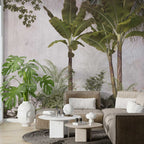 Banana and Palm Tree Wallpaper : Tropical Garden on Blush Mural - View 2