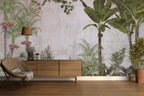 Banana and Palm Tree Wallpaper : Tropical Garden on Blush Mural - View 3