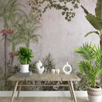 Banana and Palm Tree Wallpaper : Tropical Garden on Blush Mural