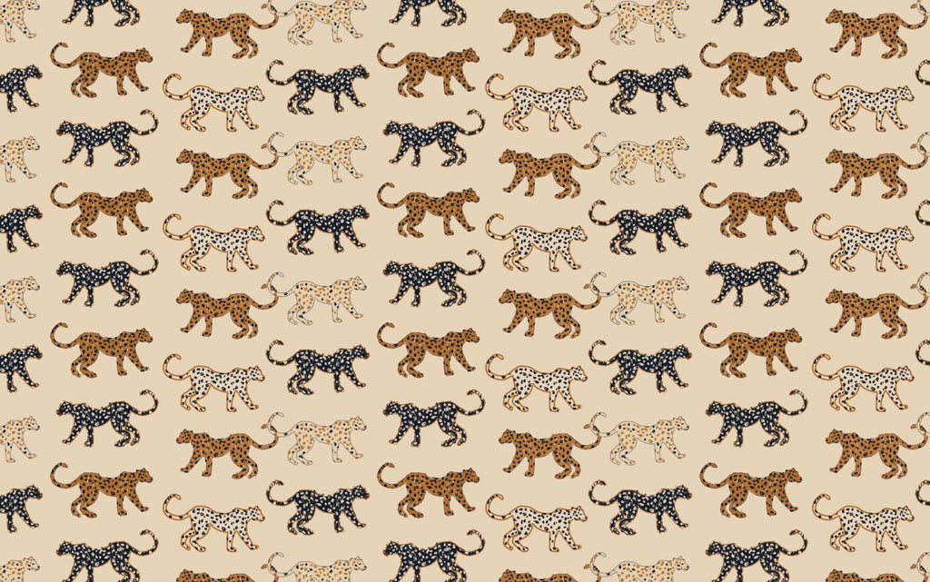 Retro Leopard Wallpaper : Spotted Cats on Sand Pattern Mural - flat design