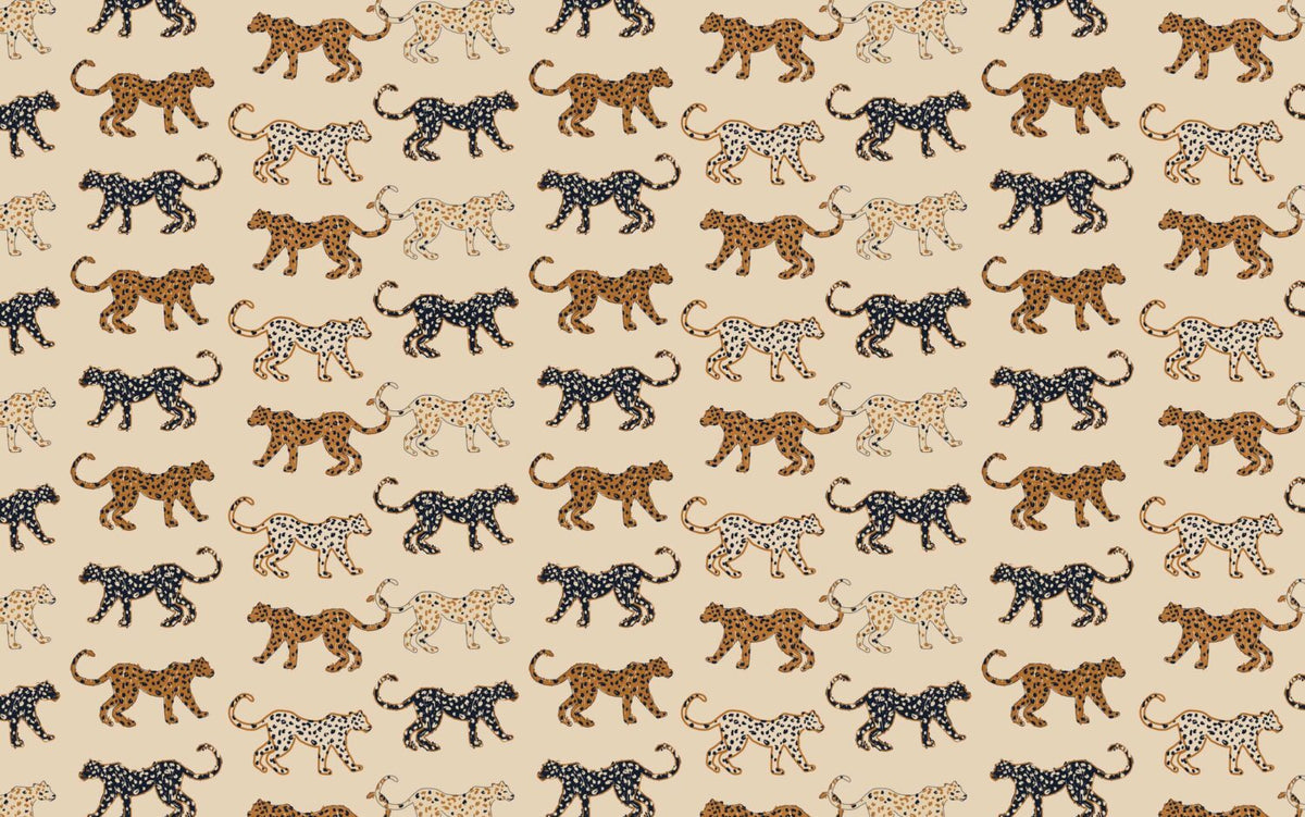 Retro Leopard Wallpaper : Spotted Cats on Sand Pattern Mural - flat design