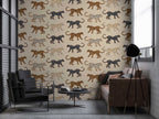 Retro Leopard Wallpaper : Spotted Cats on Sand Pattern Mural - View 2