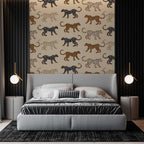 Retro Leopard Wallpaper : Spotted Cats on Sand Pattern Mural - View 4