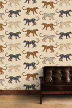 Retro Leopard Wallpaper : Spotted Cats on Sand Pattern Mural