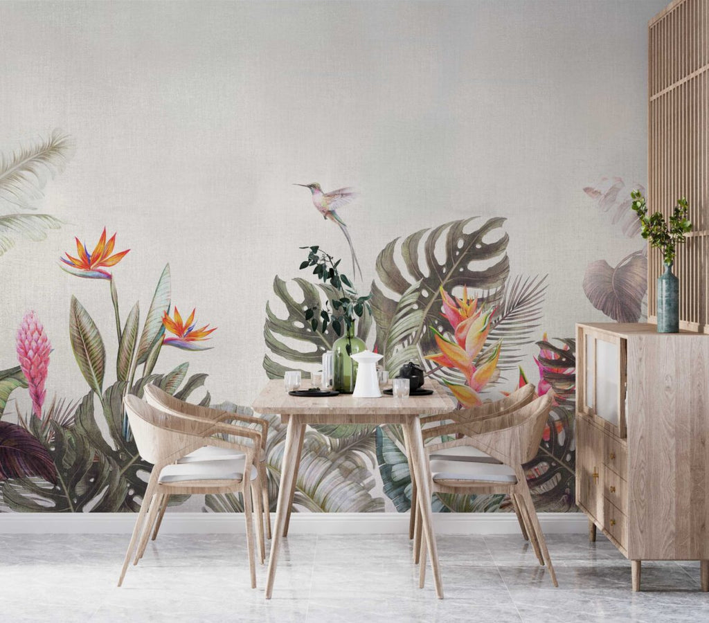 Monstera and Bird of Paradise Wallpaper : Tropical Plant Border Mural