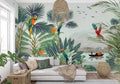 Parrot Paradise Wallpaper : Macaws and Tropical Lake Mural