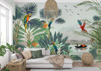 Parrot Paradise Wallpaper : Macaws and Tropical Lake Mural