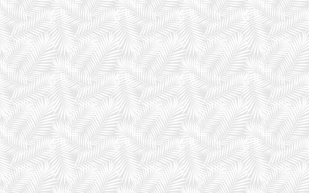 White Tropical Leaf Wallpaper : Subtle Palm Pattern on Grey Mural - flat design