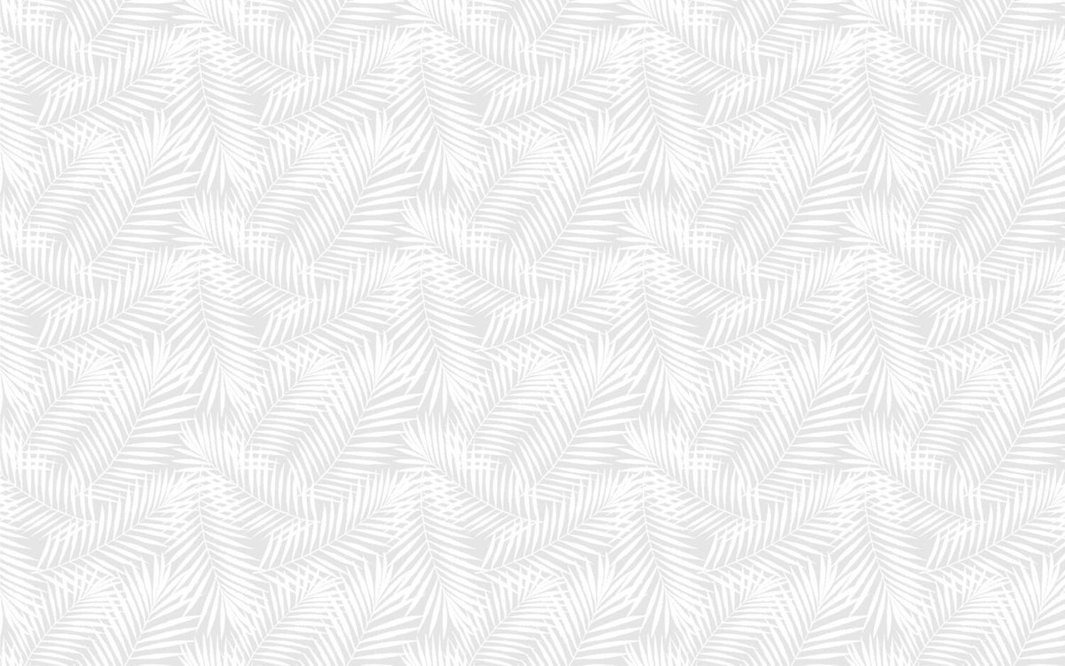 White Tropical Leaf Wallpaper : Subtle Palm Pattern on Grey Mural - flat design