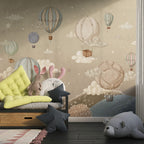 Hot Air Balloons Wallpaper : Beige Constellation Sky Kids Mural - View 2