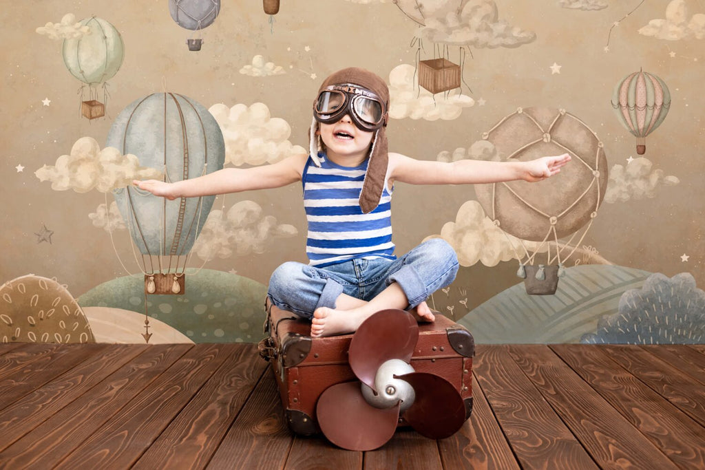 Hot Air Balloons Wallpaper : Beige Constellation Sky Kids Mural - View 5