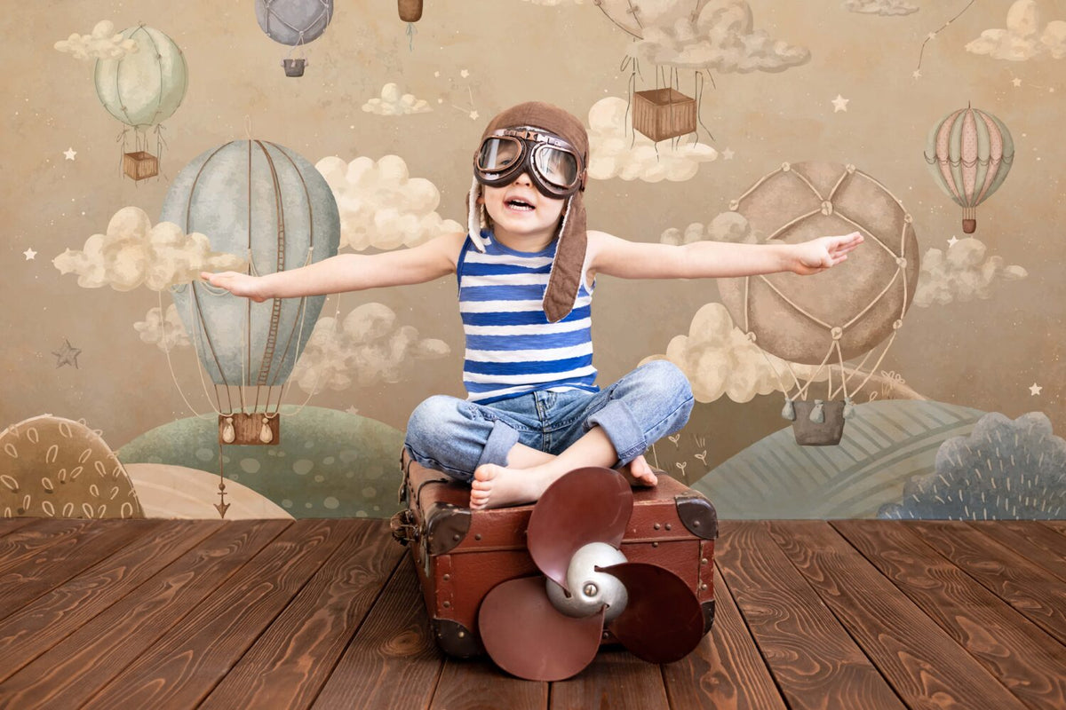 Hot Air Balloons Wallpaper : Beige Constellation Sky Kids Mural - View 5