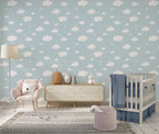 Little Clouds Wallpaper : White Clouds on Baby Blue Pattern Mural
