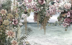 Hanging Roses Sea View Wallpaper : Floral Arch over Water Mural - flat design
