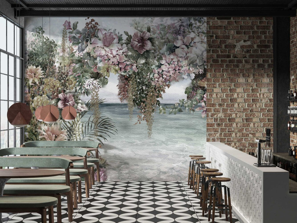 Hanging Roses Sea View Wallpaper : Floral Arch over Water Mural - View 3