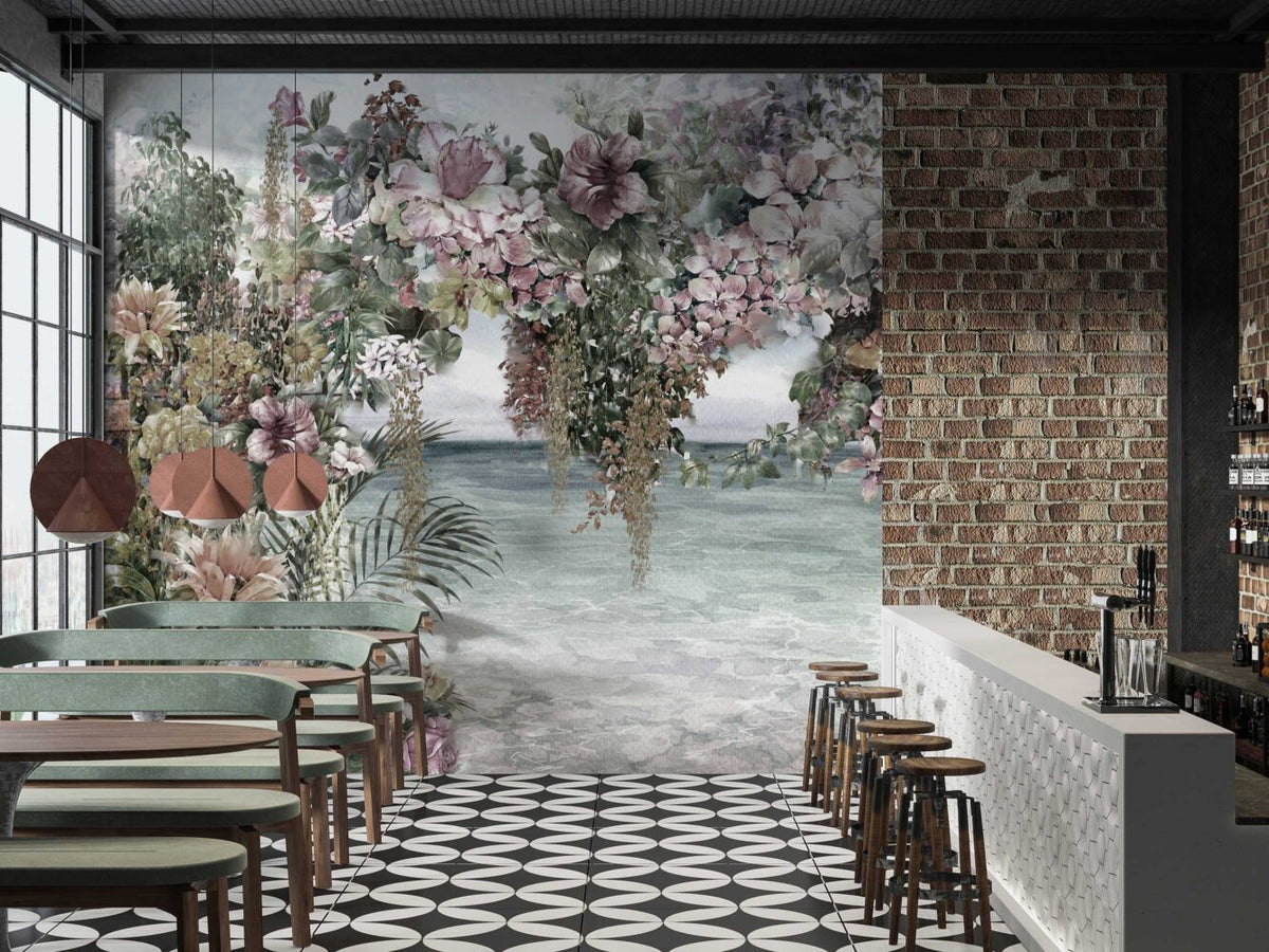 Hanging Roses Sea View Wallpaper : Floral Arch over Water Mural - View 3