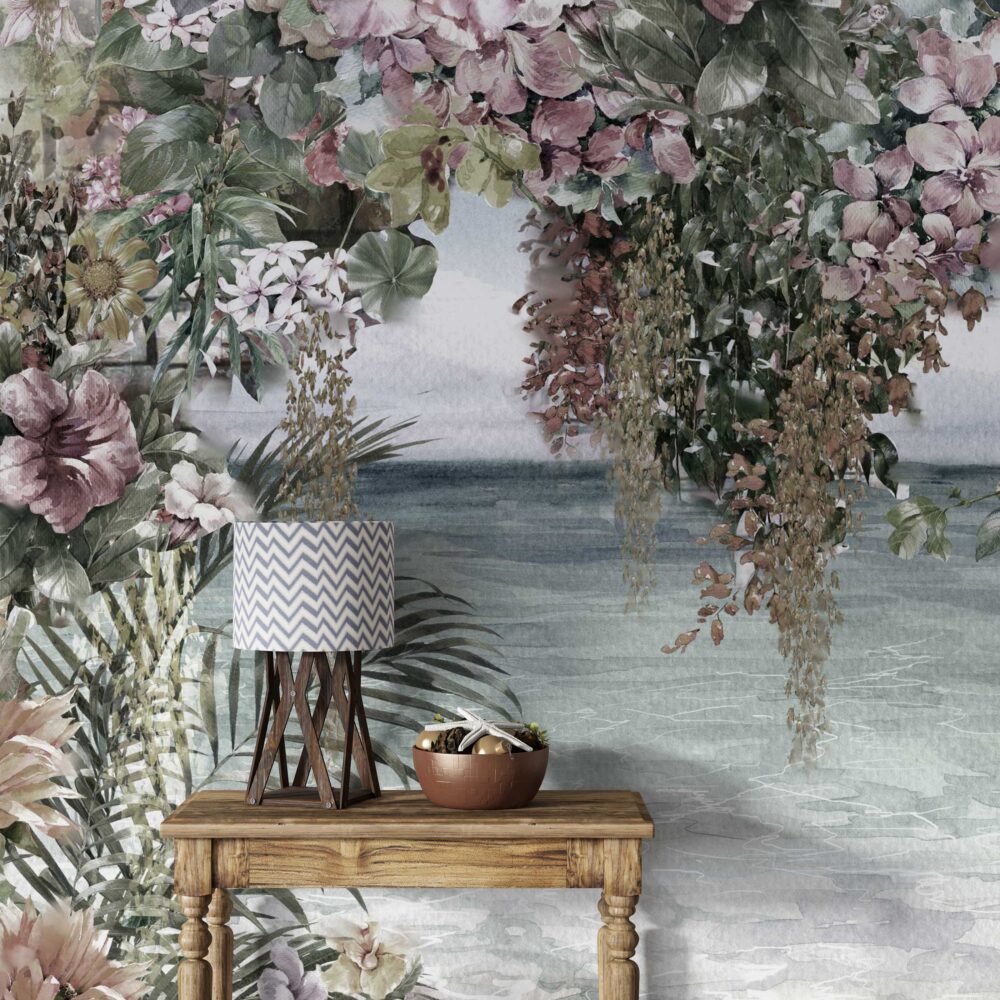 Hanging Roses Sea View Wallpaper : Floral Arch over Water Mural - View 4