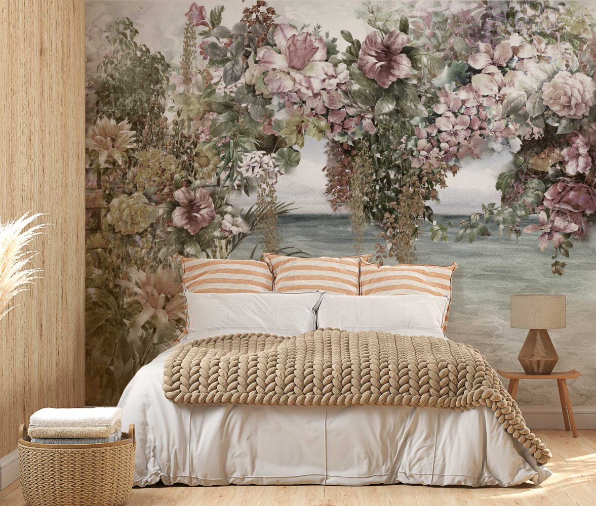 Hanging Roses Sea View Wallpaper : Floral Arch over Water Mural