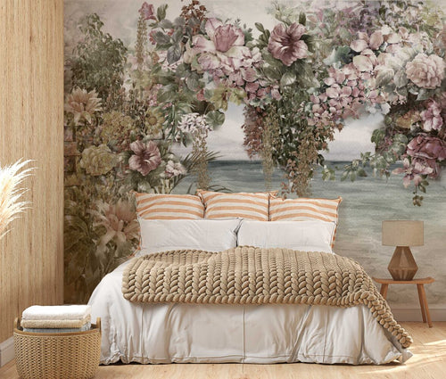 Hanging Roses Sea View Wallpaper : Floral Arch over Water Mural