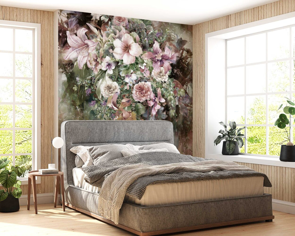 Oil Painting Lily Wallpaper : Lush Floral Bouquet Mural - View 2
