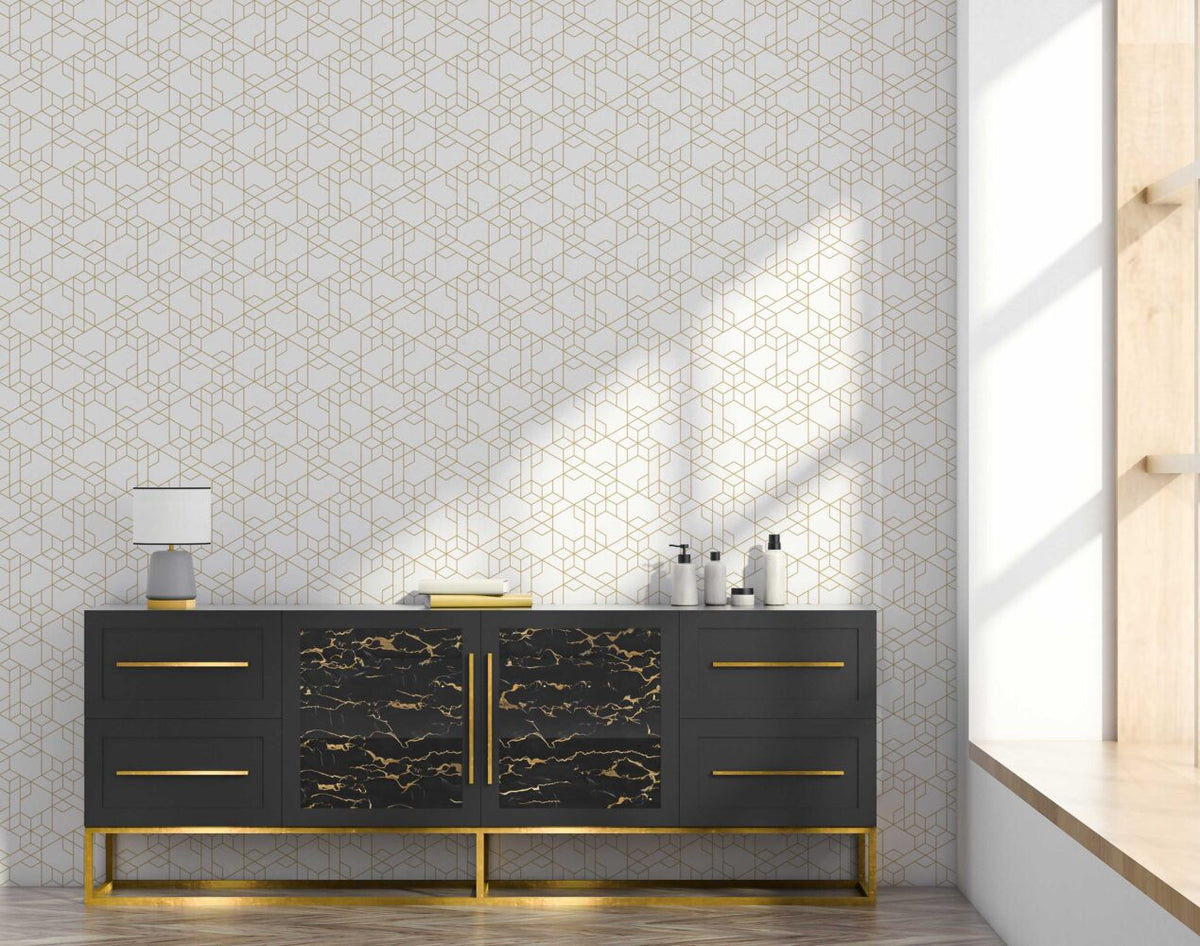 Subtle Cube Pattern Wallpaper : Beige Geometric Texture Mural - View 2