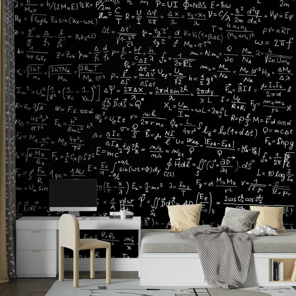 Chalkboard Math Wallpaper : Formulas on Black Pattern Mural - View 2