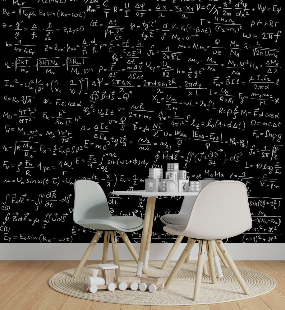 Chalkboard Math Wallpaper : Formulas on Black Pattern Mural - View 3