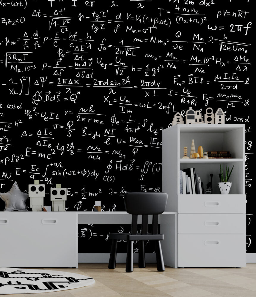 Chalkboard Math Wallpaper : Formulas on Black Pattern Mural - View 4