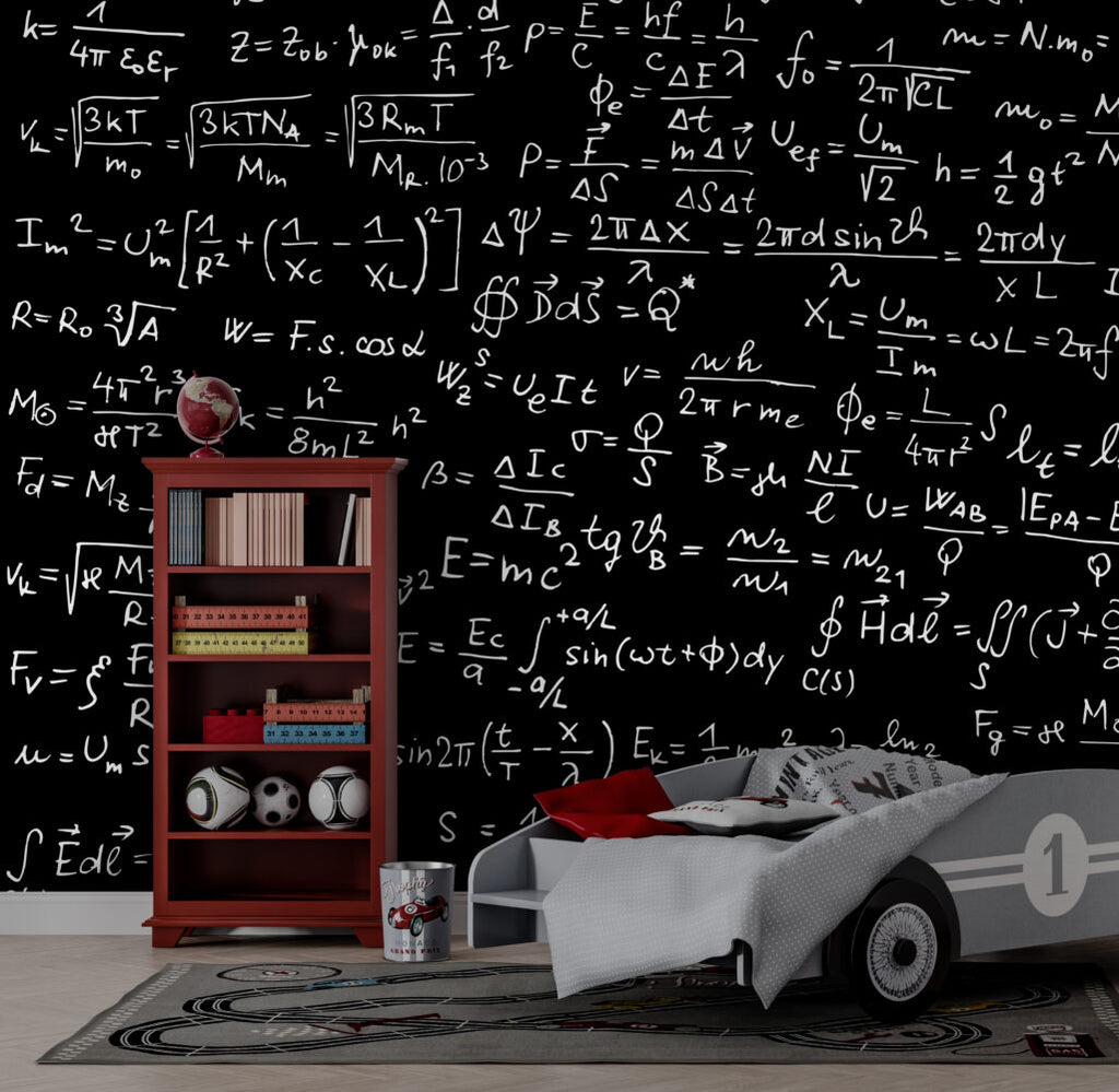 Chalkboard Math Wallpaper : Formulas on Black Pattern Mural - View 5