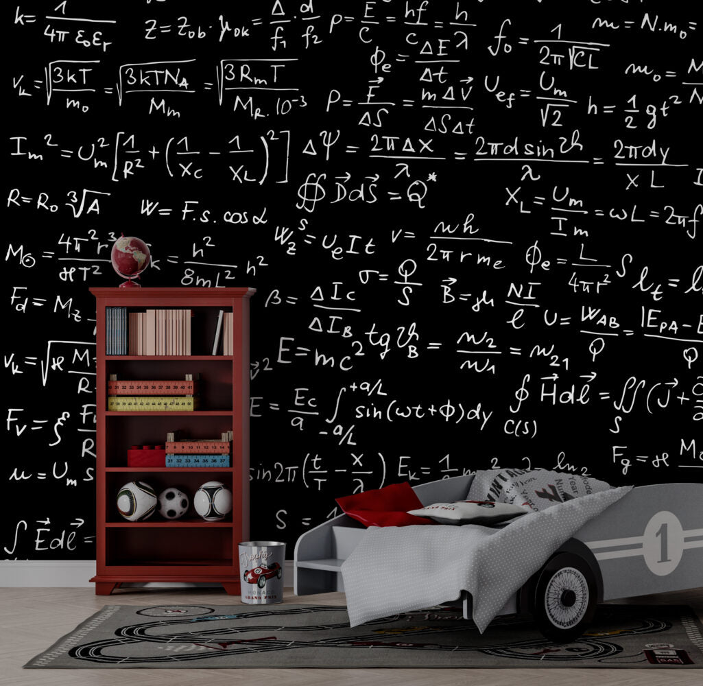 Chalkboard Math Wallpaper : Formulas on Black Pattern Mural - View 5