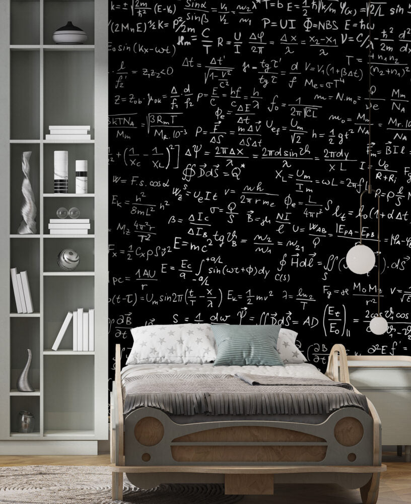 Chalkboard Math Wallpaper : Formulas on Black Pattern Mural