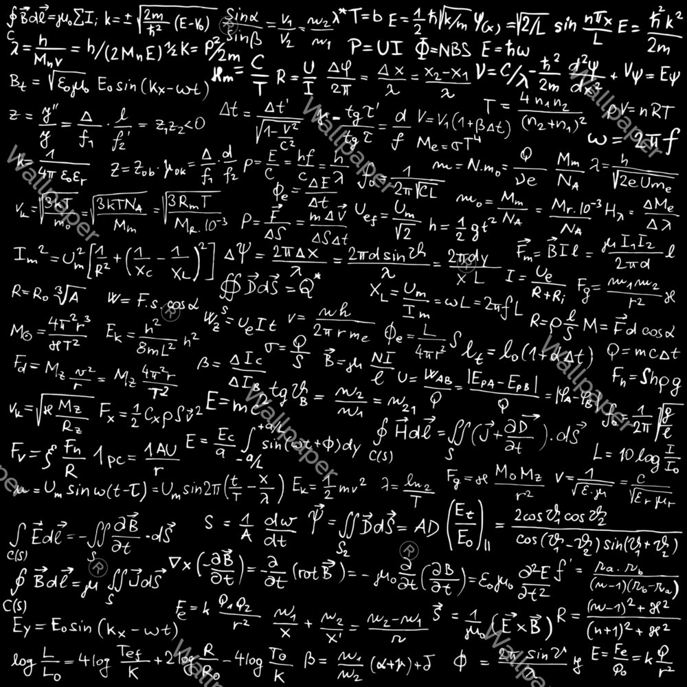 Chalkboard Math Wallpaper : Formulas on Black Pattern Mural - flat design