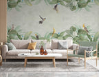 Tropical Leaves and Birds Wallpaper : Soft Green Border Mural - View 3