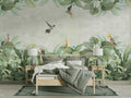 Tropical Leaves and Birds Wallpaper : Soft Green Border Mural