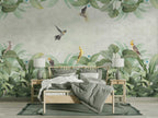 Tropical Leaves and Birds Wallpaper : Soft Green Border Mural