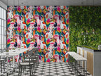 Colorful Parrot Wallpaper : Tropical Bird Pattern Mural - View 3