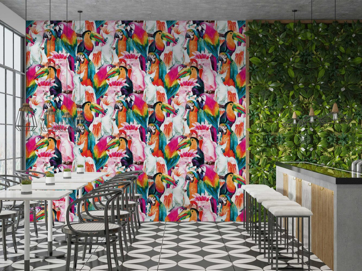 Colorful Parrot Wallpaper : Tropical Bird Pattern Mural - View 3