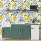 Lemon Tile Wallpaper : Blue Azulejo and Citrus Pattern - View 3