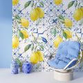 Lemon Tile Wallpaper : Blue Azulejo and Citrus Pattern