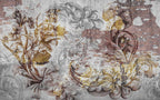 Baroque Brick Wallpaper : Gold Damask on Rustic Wall Mural - flat design