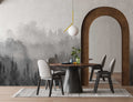 Misty Pine Forest Wallpaper : Grey Watercolor Treeline Mural