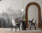 Misty Pine Forest Wallpaper : Grey Watercolor Treeline Mural
