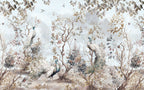 Peacock Garden Wallpaper : Pale Blue Autumn Branches Mural - flat design