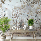 Peacock Garden Wallpaper : Pale Blue Autumn Branches Mural - View 2