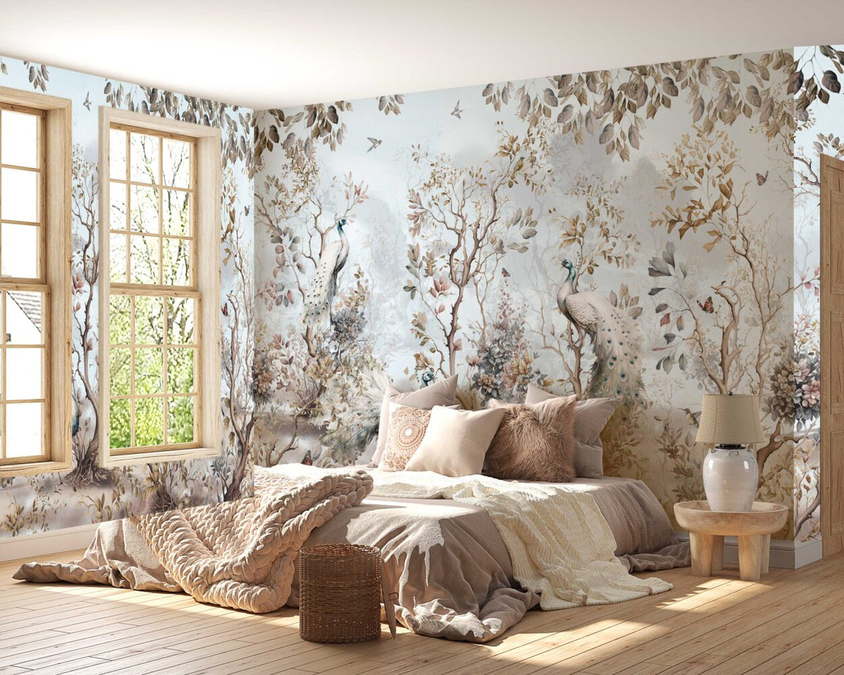 Peacock Garden Wallpaper : Pale Blue Autumn Branches Mural - View 3